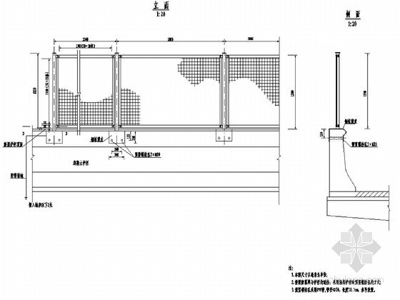 围栏预埋件资料下载-上跨桥梁防落网预埋件结构设计图