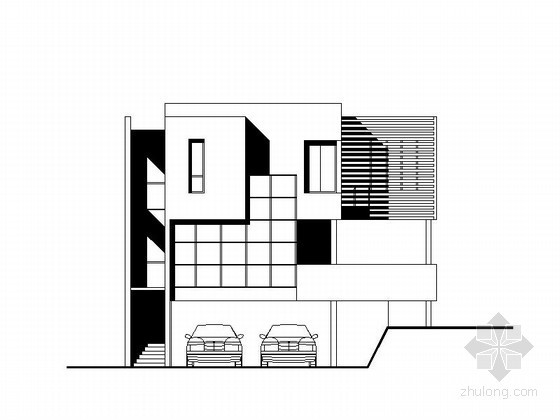 庭院式二层建筑效果图资料下载-某二层现代别墅建筑方案图（含效果图）
