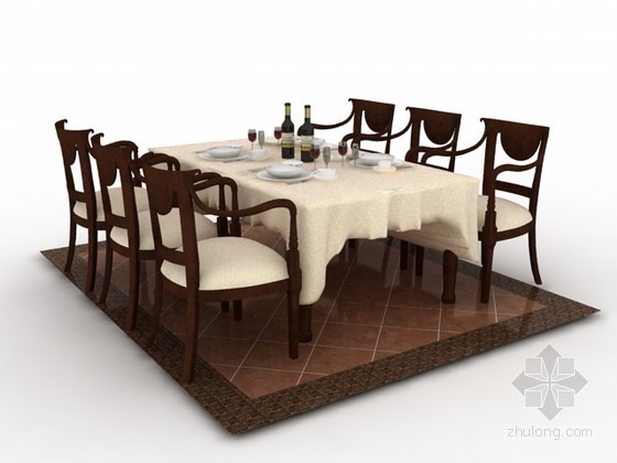 连体餐桌椅cad图块资料下载-六人餐桌椅组合3d模型下载