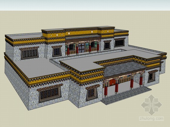 传统建筑保护策略资料下载-藏族传统建筑SketchUp模型下载