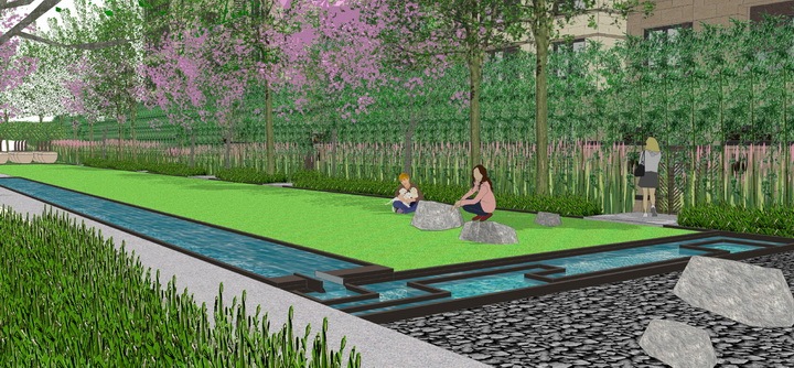 [重庆]高尔夫别墅花园洋房小区景观设计方案-活动草坪区效果图
