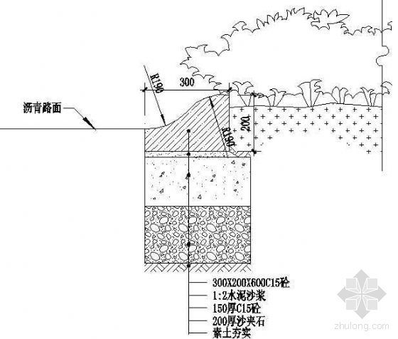 沥青路面dwg资料下载-标准人行道边缘剖面图(沥青路面)