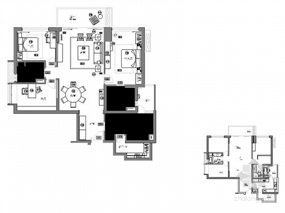 样板房装修效果资料下载-[上海]标准层三居室样板房装修施工图（含实景效果图）