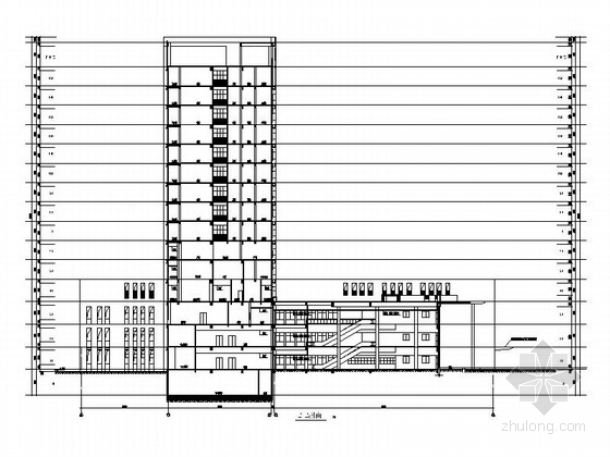 [安徽]高层市级框架结构医疗综合楼建筑施工图（知名设计院）-高层市级框架结构医疗综合楼建筑剖面图 