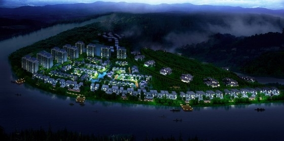 [江西]依山傍水的新概念居住区规划设计方案-依山傍水的新概念居住区夜景效果图 