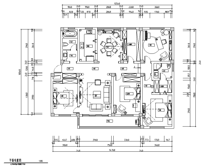 托斯卡纳景观施工图资料下载-[江苏]美式新古典风格200平四居室住宅设计施工图（附效果图）