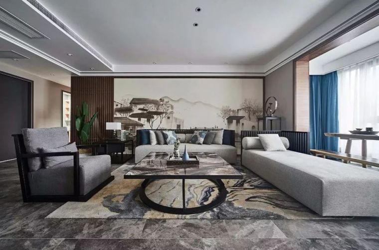 新中式沙发背景墙设计，美得像幅画！_6
