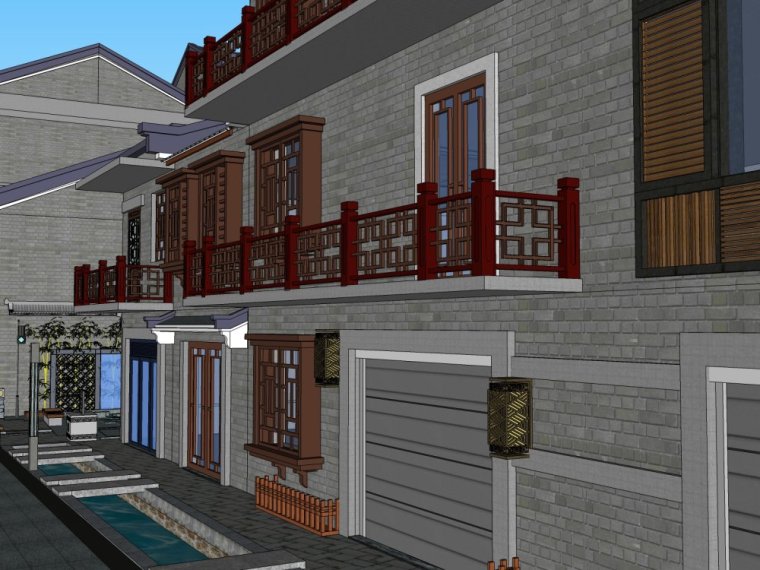 中式风格特色商业街资料下载-月光林地中式风格商业街建筑设计（su模型）
