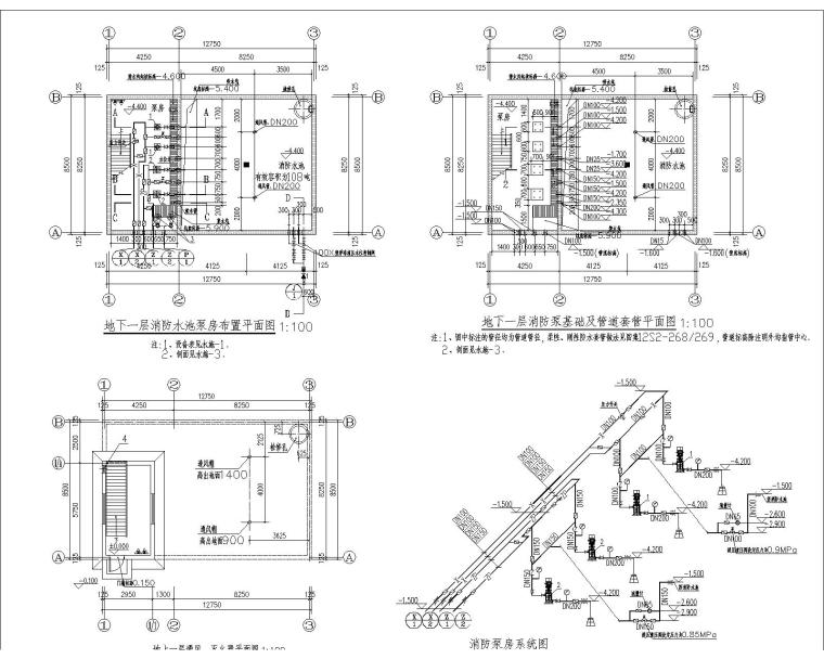 盾构防水设计图资料下载-消防水池泵房给排水设计图