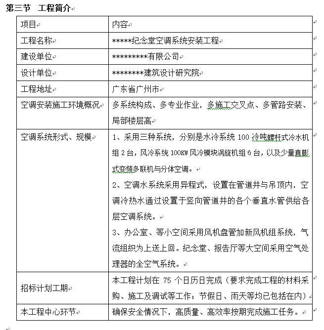 投入计划及保证措施资料下载-广州某纪念馆中央空调安装工程施工组织设计DOC格式