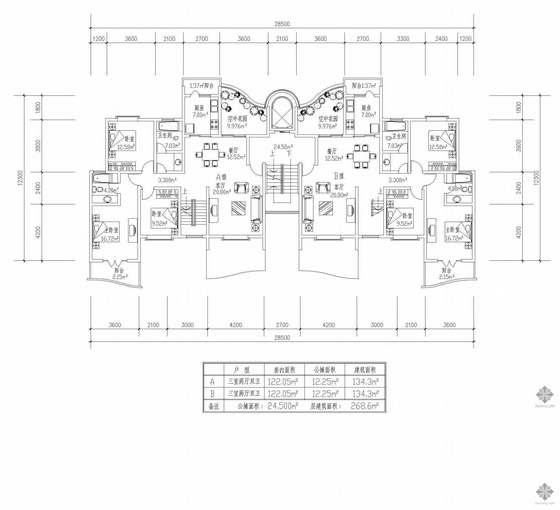 多层一梯六户型图资料下载-板式多层一梯两户户型图(134/134)