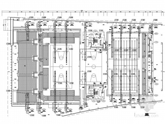 [四川]文化体育中心空调通风及防排烟系统设计施工图（大院出品）-三层A区空调水管及通风防排烟平面图 
