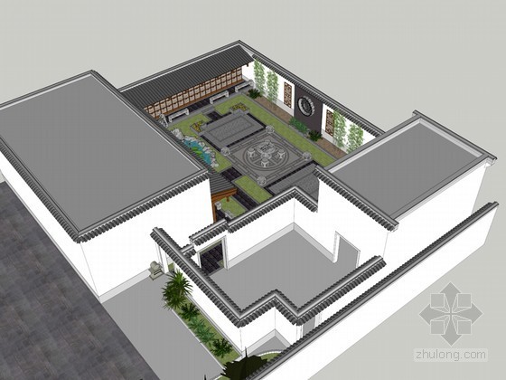 美国拉古娜滨海豪宅资料下载-滨海古园建筑SketchUp模型下载