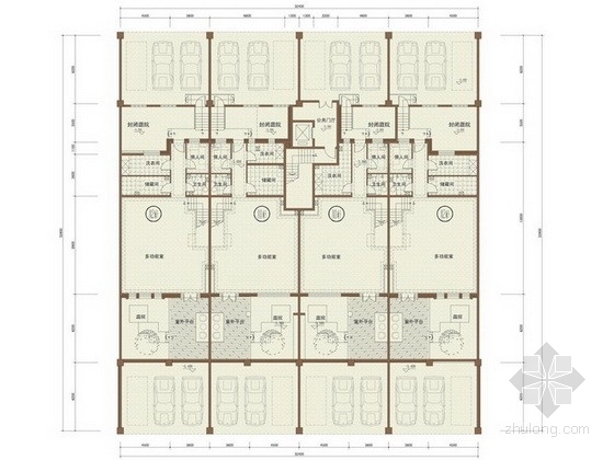 四室两厅户型平面图资料下载-[沈阳]某五层花园洋房户型平面图（240-250平方米）