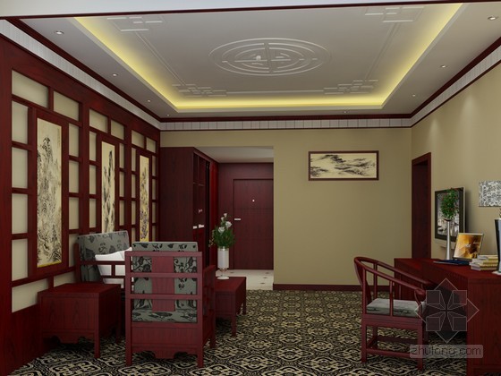 宾馆客厅装修资料下载-酒店套房客厅3D模型下载
