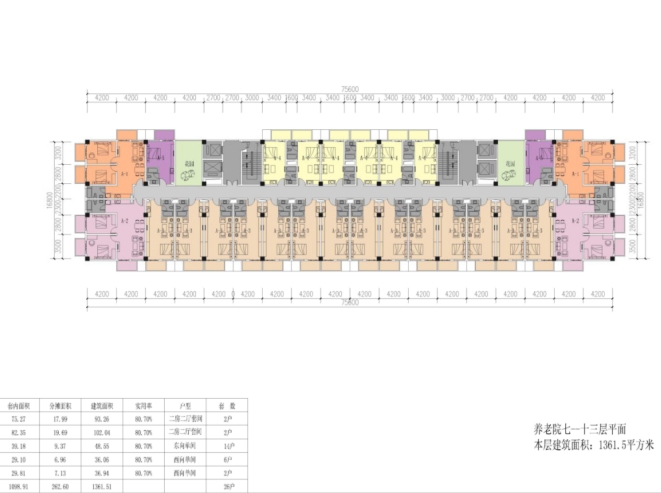 [贵州]榕江养老院建筑设计方案文本-七~十三层平面图