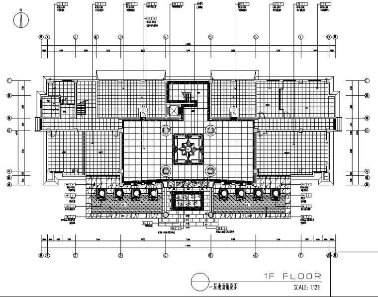 [江苏]中式风格苏州豪华办公楼设计施工图（附效果图）-一层地面铺设图