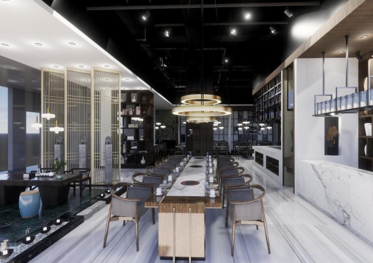 新中式餐厅装修案例资料下载-新中式餐厅室内设计模型（2018年）