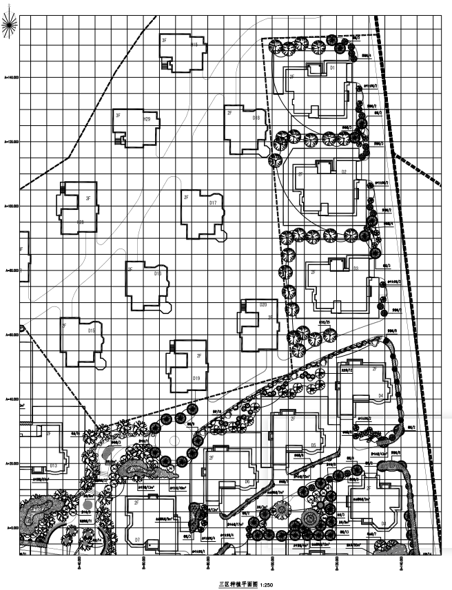 [北京]宜山居小区别墅区施工图纸-北京宜山居小区景观规划设计-别墅区三区种植平面图