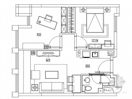 现代风格公寓装修资料下载-[广东]花园公寓现代风格两居室装修施工图