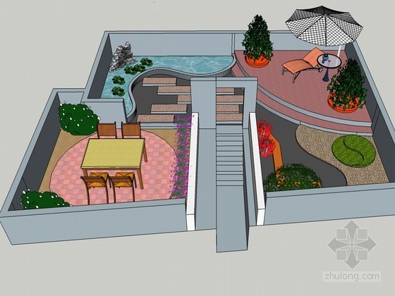 中心庭院景观案例资料下载-庭院景观SketchUp模型下载