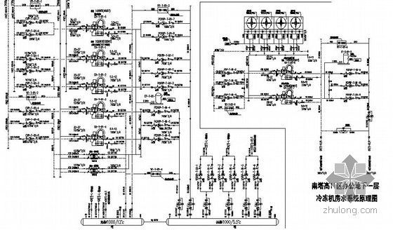 [河南]超高层商业综合体采暖通风及防排烟系统设计施工图（知名甲级设计院）-地下一层冷冻机房空调水系统原理图