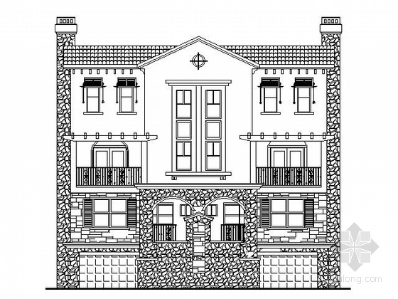 某别墅建筑施工图纸资料下载-某三层西班牙风格双拼别墅建筑施工图