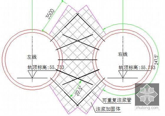 [广西]27km全地下轨道交通工程代管设计施工总承包模式技术标书789页-后行隧洞夹层土加固示意图