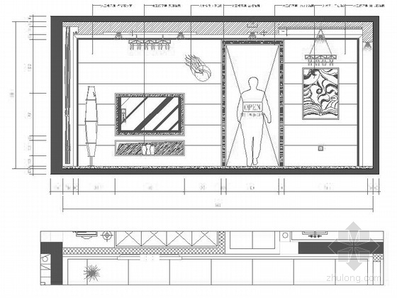 [重庆]精品现代简约风格两居室室内装修设计施工图（含效果）客厅背景墙立面图 