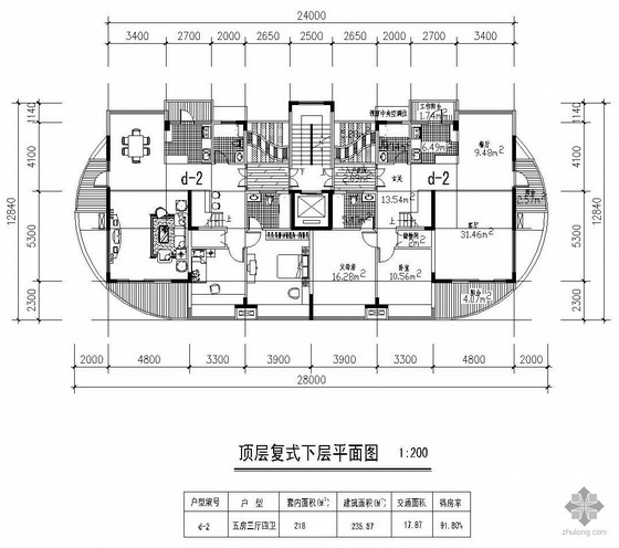 一梯两户5层资料下载-板式高层一梯两户五房三厅四卫户型图(235/235)