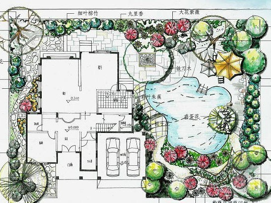小庭院景观平面资料下载-小庭院景观设计方案