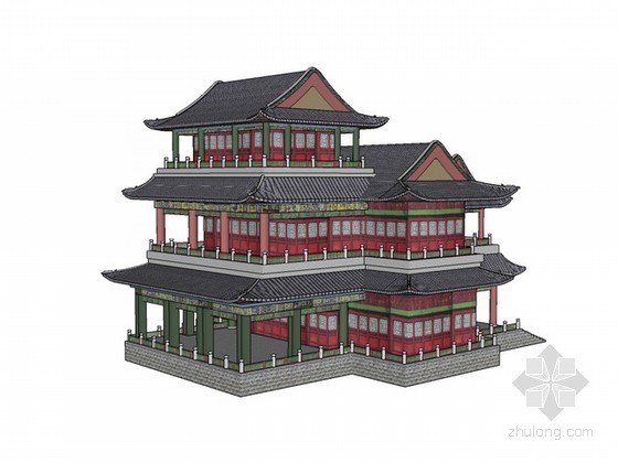 新中式戏台建筑CAD资料下载-戏台sketchup模型下载