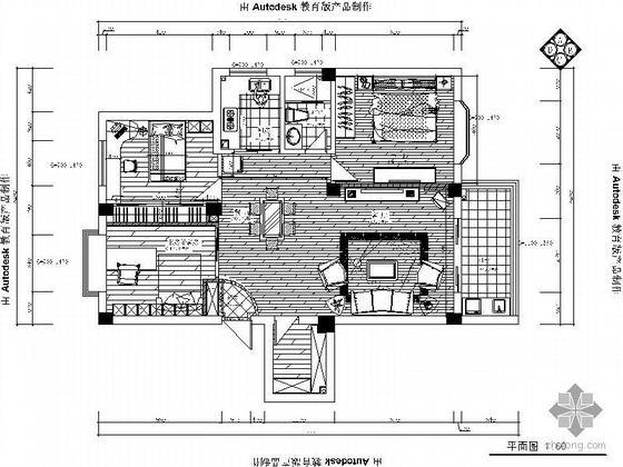 三居室顶棚平面图资料下载-三居室装修图