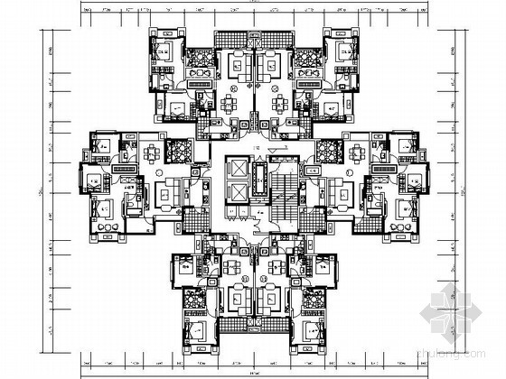 板式高层一核六户型资料下载-某高层一梯六住宅户型平面图（120、100、80平方米）