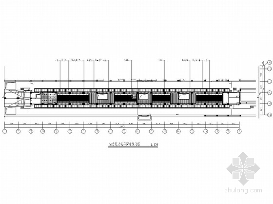 [黑龙江]双层框架结构地铁站台公共区施工图-站台层平面地材布置总图 