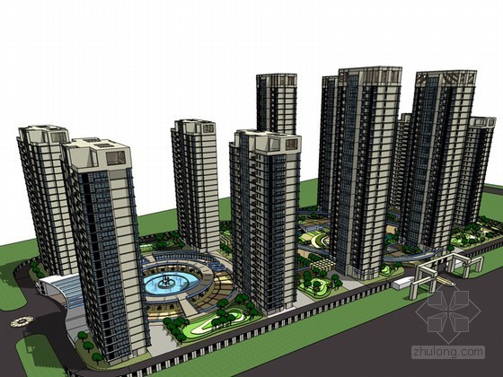 杭州高层住宅模型资料下载-高层住宅规划SketchUp模型下载