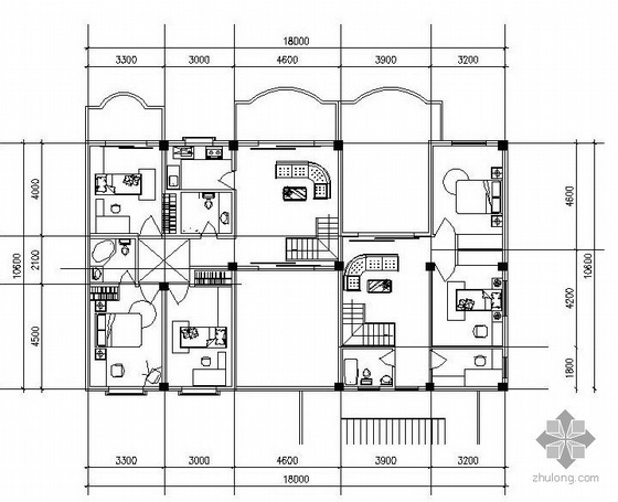 4层跃层住宅优秀户型图资料下载-三层双拼别墅有跃层B,E户型图(90/90)
