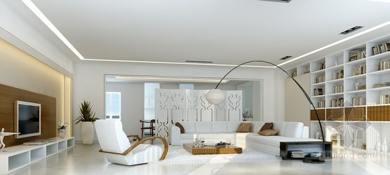 白色现代简约风格客厅3d模型下载-白色现代简约风格客厅3d模型 
