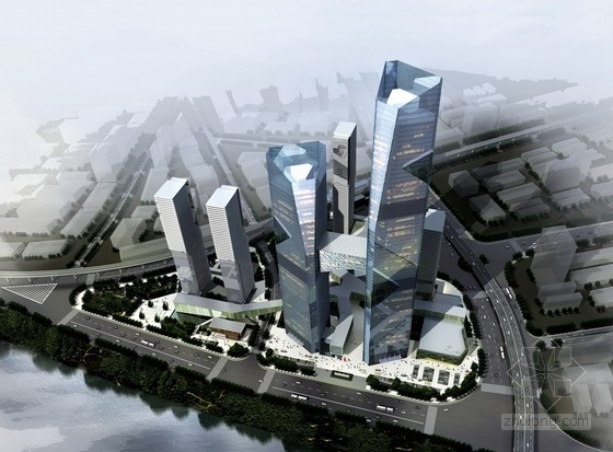 [武汉]绿色生态滨江地块景观概念规划设计方案-鸟瞰图 