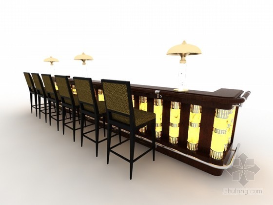 中式餐馆吧台3d模型资料下载-吧台桌椅组合3d模型下载