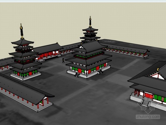 廊sketchup古建筑资料下载-日本药师寺古建筑SketchUp模型