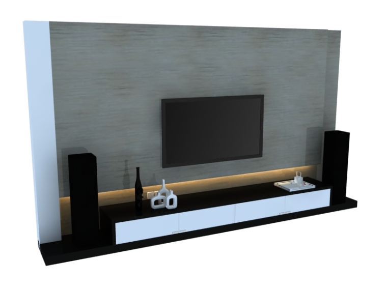 漂亮电视背景墙图片资料下载-现代漂亮电视墙3D模型下载