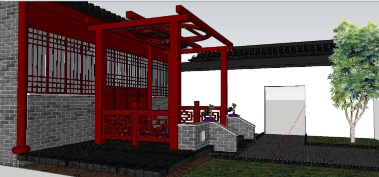 中式别墅庭院模型资料下载-中式小庭院景观SU模型设计