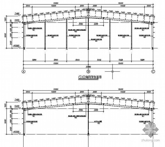 单层钢结构厂房建筑结构图资料下载-某60mX30m单层双坡轻型门式钢结构厂房全套结构图