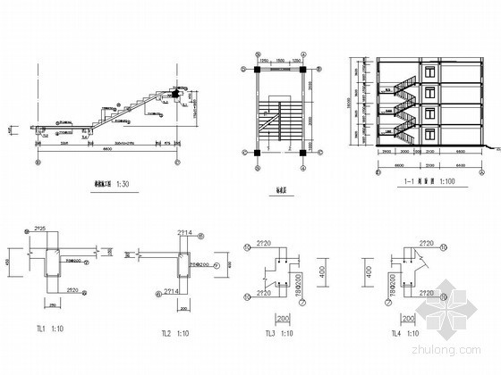 [学士]四层框架结构中学宿舍楼毕业设计（结构图 计算书）-楼梯配筋详图 