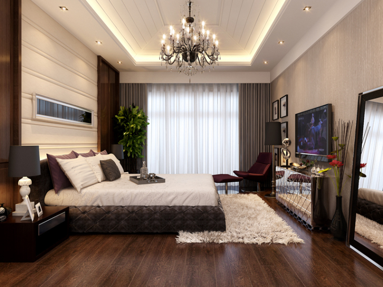 3d现代轻奢卧室模型资料下载-现代欧式卧室3D模型下载