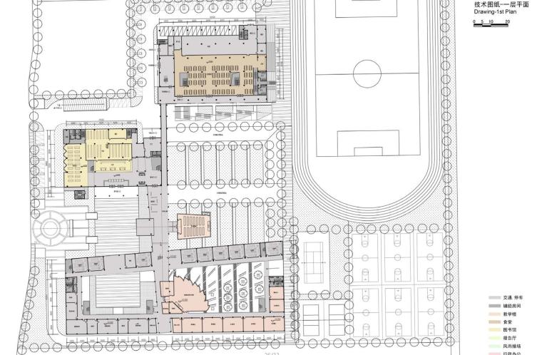 [广东]现代风格园区中学建筑方案文本（PDF+33页）-一层平面图