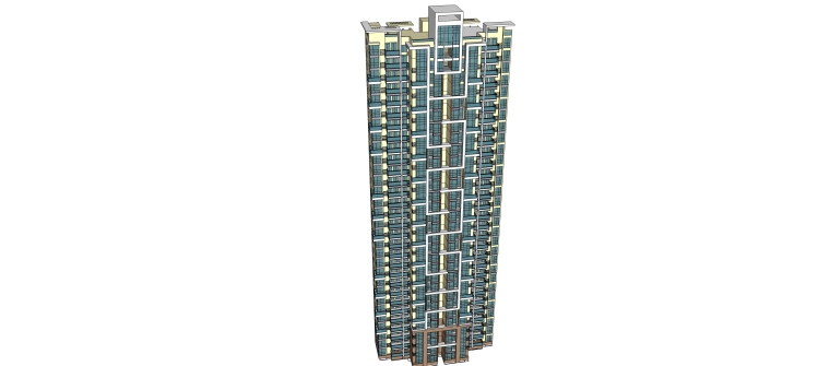 现代风格住宅建筑模型-0546-西安住宅高层平面立面总图skpB房型
