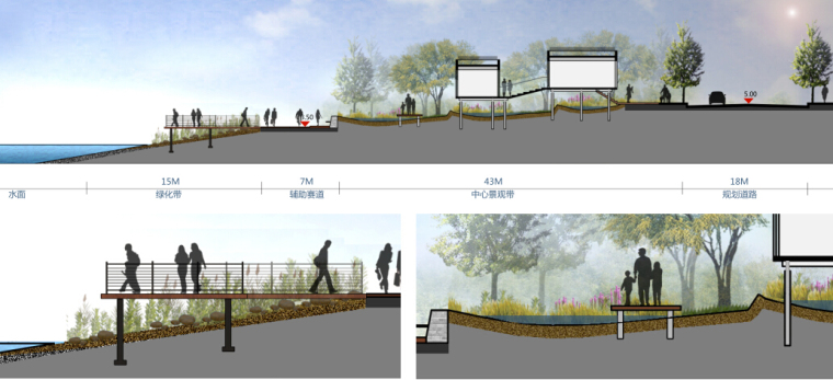 [福建]长乐大东湖运动休闲公园景观概念方案设计-商业公园剖面图