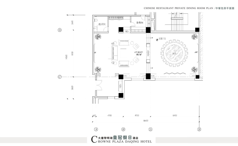 大庆黎明湖皇冠假日酒店设计方案（含效果图）-中餐包房平面图